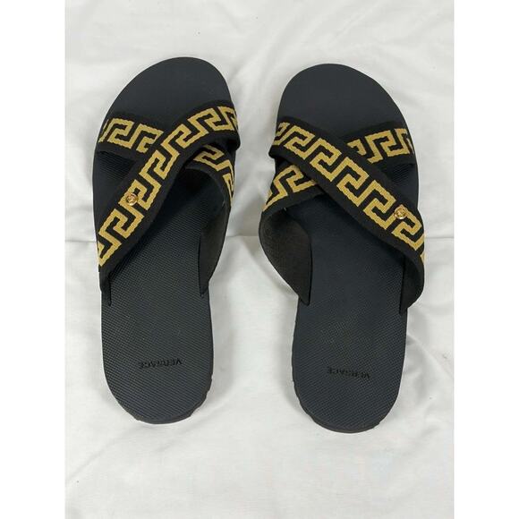 VERSACE BLACK NASTRO GRECA CROSS STRAP SANDALS US 14 SPB JA-367275 main image 4